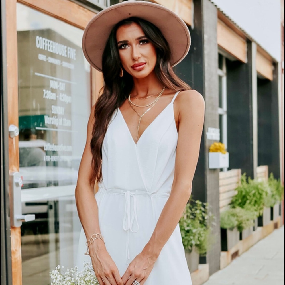 NWT- Calla Surplice Drawstring White Jumpsuit